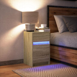 Berkfield Bedside Cabinet With Led Lights Sonoma Oak Engineered Wood - thumbnail 5
