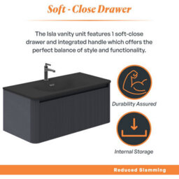 Plum&clay Isla Ribbed Fluted Grey Wall Hung Drawer Vanity Unit & Black Basin Set (W)1000mm - thumbnail 4