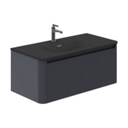 Plum&clay Isla Ribbed Fluted Grey Wall Hung Drawer Vanity Unit & Black Basin Set (W)1000mm - thumbnail 1