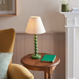 Luminosa Lighting Luminosa Higgledy Gloss Cotswold Green Paint Table Lamp With Vintage White Fabric Ivy Shade 25Cm E14 - thumbnail 2