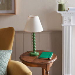 Luminosa Lighting Luminosa Higgledy Gloss Cotswold Green Paint Table Lamp With Vintage White Fabric Ivy Shade 25Cm E14 - thumbnail 3