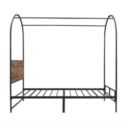 Abrihome Metal Bed, 3Ft Single Bed 90X190Cm, Canopy Single Bed, Sturdy Metal Frame, Black & Wood - thumbnail 5