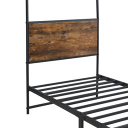 Abrihome Metal Bed, 3Ft Single Bed 90X190Cm, Canopy Single Bed, Sturdy Metal Frame, Black & Wood - thumbnail 6