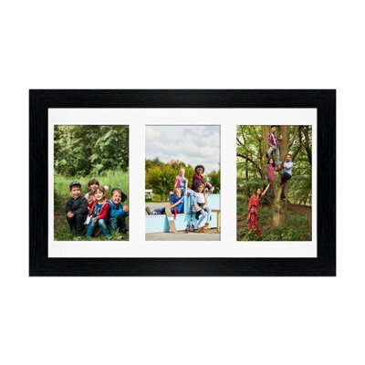 AK Frames 40X20Cm Black Modern Multi Photo Frame With White Mount - Holds 3 Apertures (3X) 6X4 Photos - image 1