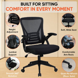 Home Treats Ergonomic Office Chair Black Desk Chair With Lumbar Support & Arm Rest Tilt & Swivel - thumbnail 3