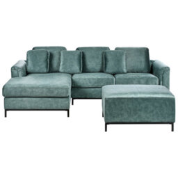 Beliani Corner Sofa 5 Seater Oslo Velvet Teal With Ottoman Right Hand