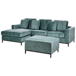 Beliani Corner Sofa 5 Seater Oslo Velvet Teal With Ottoman Right Hand - thumbnail 4