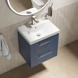 Balterley Belvide Partial Fluted 2 Drawer Wall Hung Vanity Unit With 1 Tap Hole Thin-Edge Basin- 500mm - Satin Blue - thumbnail 5