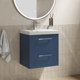 Balterley Belvide Partial Fluted 2 Drawer Wall Hung Vanity Unit With 1 Tap Hole Thin-Edge Basin- 500mm - Satin Blue - thumbnail 4