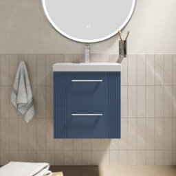 Balterley Belvide Partial Fluted 2 Drawer Wall Hung Vanity Unit With 1 Tap Hole Thin-Edge Basin- 500mm - Satin Blue - thumbnail 2