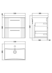 Balterley Belvide Partial Fluted 2 Drawer Wall Hung Vanity Unit With 1 Tap Hole Thin-Edge Basin- 500mm - Satin Blue - thumbnail 8