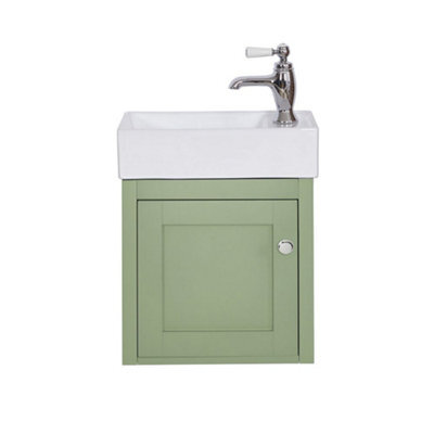 Homestylestore Pastel Green 400mm Wall Hung Bathroom Vanity Unit And Round Chrome Handle - image 1