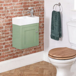 Homestylestore Pastel Green 400mm Wall Hung Bathroom Vanity Unit And Round Chrome Handle - thumbnail 2