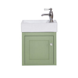 Homestylestore Pastel Green 400mm Wall Hung Bathroom Vanity Unit And Round Chrome Handle - thumbnail 1