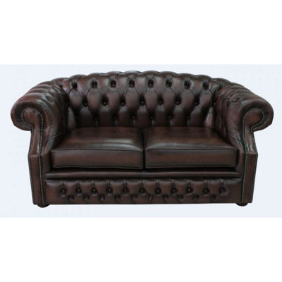 Chesterfield 2 Seater Antique Brown Leather Sofa Bespoke In Buckingham Style - image 1