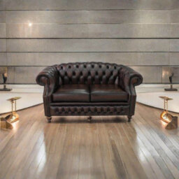 Chesterfield 2 Seater Antique Brown Leather Sofa Bespoke In Buckingham Style - thumbnail 4