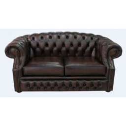 Chesterfield 2 Seater Antique Brown Leather Sofa Bespoke In Buckingham Style - thumbnail 1