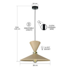 Luminosa Lighting Luminosa Amaris Dome Pendant Ceiling Light Beige 1X E27 - thumbnail 3