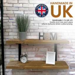 MKGT 100Cm Double Rustic Wooden Shelves Wall-Mounted Shelf With Seated Double Black L Brackets(Tudor Oak) - thumbnail 3