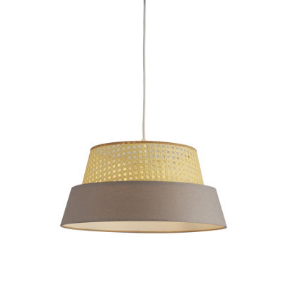 Lighting Collection Mallaig Rattan And Linen Shade Grey - image 1