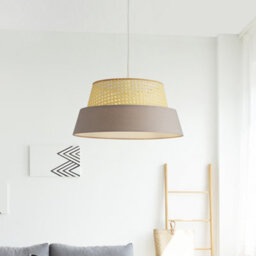 Lighting Collection Mallaig Rattan And Linen Shade Grey - thumbnail 4
