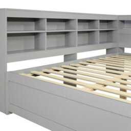 Abrihome Grey Wooden Double Daybed With 2 Drawers, Led Charging Station & Side Storage, Easy Assembly, No Mattress - thumbnail 8