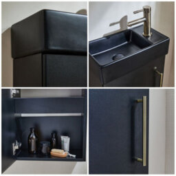 Homestylestore 400mm Black Grey Wall Hung Bathroom Vanity Unit Black Basin And Aged Gold T Bar Handle - thumbnail 2