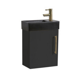 Homestylestore 400mm Black Grey Wall Hung Bathroom Vanity Unit Black Basin And Aged Gold T Bar Handle - thumbnail 1