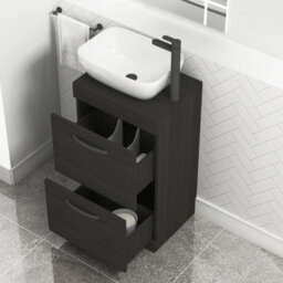 Royal Bathrooms 500mm Floor Standing Vanity Unit 2 Drawer Hale Black & Countertop Basin - Elva With Matt Black Handle - thumbnail 3