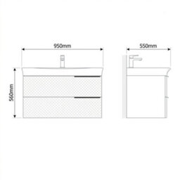 Bathroom City Elvia 950mm Black Bathroom Vanity Unit & Basin Set - Wide Diamond Front Cabinet With Storage Drawers - Black Handle - thumbnail 6