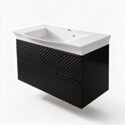 Bathroom City Elvia 950mm Black Bathroom Vanity Unit & Basin Set - Wide Diamond Front Cabinet With Storage Drawers - Black Handle - thumbnail 5