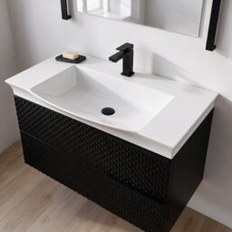 Bathroom City Elvia 950mm Black Bathroom Vanity Unit & Basin Set - Wide Diamond Front Cabinet With Storage Drawers - Black Handle - thumbnail 2