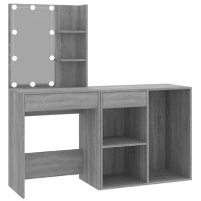 Berkfield Refined Led Dressing Table With Cabinet Grey Sonoma Engineered Wood