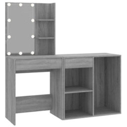 Berkfield Refined Led Dressing Table With Cabinet Grey Sonoma Engineered Wood