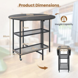 100Cm Black Round Kitchen Table Modern Dining Table W/drop Leaf Tabletop - thumbnail 2