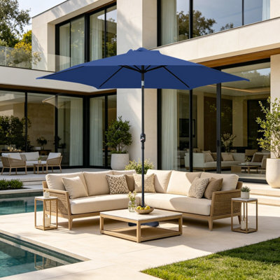 VRUC Outdoor Patio Garden Parasol Sun Shade Umbrella With Crank Handle & Tilt 2.5M Blue - image 1