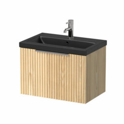 Affine 600mm Fluted Wall Hung Bathroom Vanity Unit Wood Chrome Handle Black Basin - thumbnail 4