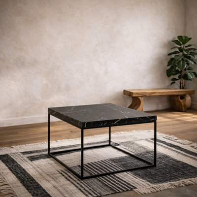 Wyld Haus Hazelmere Black Marble Marquina Coffee Table With Matt Black Metal Legs 60 X 60 X 45Cm - image 1