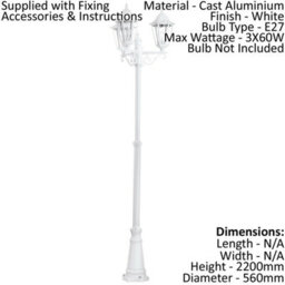 Elegant Ip44 Outdoor Bollard Light - 3 Arm White Aluminium Lantern For Gardens And Patios - thumbnail 2