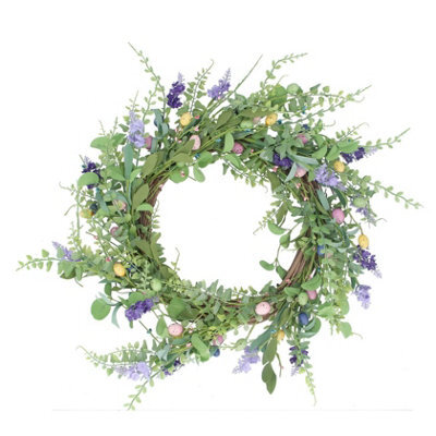 Gisela Graham Easter Floral And Speckled Egg Decorative Wreath 45 Cm - Pastel Spring Door Decoration