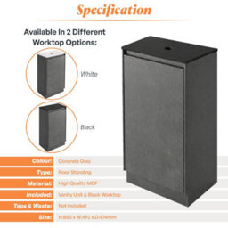 Plum&clay Rigel Concrete Grey Floor Standing Bathroom Vanity Unit With Black Worktop (W)500mm (H)850mm - thumbnail 5