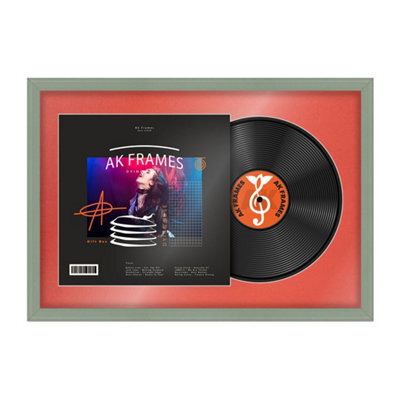 "AK Frames 25X17"" Green Classic Vinyl Record Frame With Poppy Red Mount For 12 Inch Lp Cover & Disc - Overlapped Design" - image 1