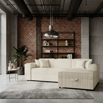 Santos L Corner Sofa Bed For Living Room Chipboard Frame Polyurethane Foam 253X166X79Cm Cream Right - image 1