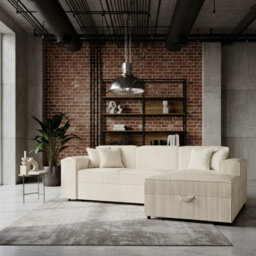 Santos L Corner Sofa Bed For Living Room Chipboard Frame Polyurethane Foam 253X166X79Cm Cream Right - thumbnail 1