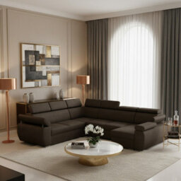 Boston U Modular U Shape Corner Sofa Bed For Living Room Mdf Frame Hr Foam Metal Legs 325X260X85 98Cm Brown Right - thumbnail 1