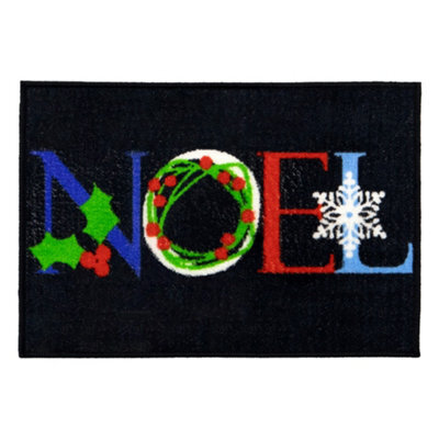 Jvl Festive Christmas Machine Washable Indoor Doormat, 40X57Cm, Noel, Black - image 1