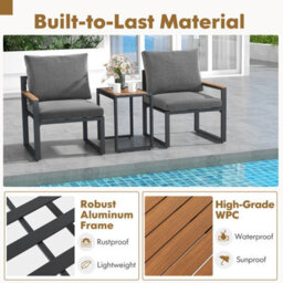 Costway 3 Pieces Patio Furniture Set Aluminum Frame Outdoor Table Chair Set W/soft Cushions - thumbnail 4