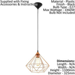 Stylish Copper Wire Cage Pendant Light With E27 Bulb Socket For Hallways - thumbnail 2