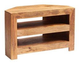 Wyld Haus Manila Light Mango Wood Corner Tv Unit With Open Two Shelves - thumbnail 2
