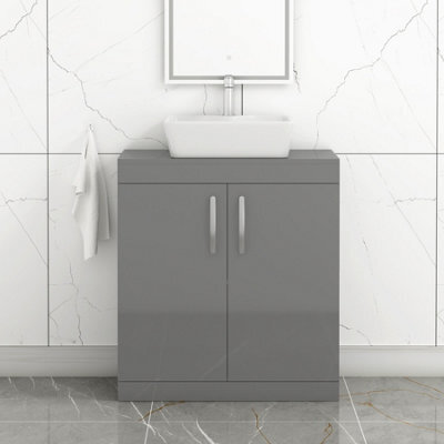 Royal Bathrooms Turin 800mm Floor Standing Vanity Unit 2 Door Indigo Grey Gloss & Countertop Basin - Cube - image 1